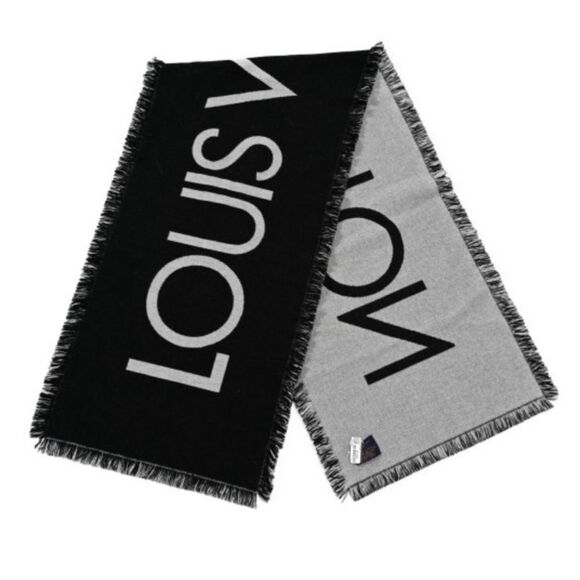 AUTH Louis Vuitton Wool Cashmere Echarpes Team Scarf Black and Gray - Picture 1 of 6